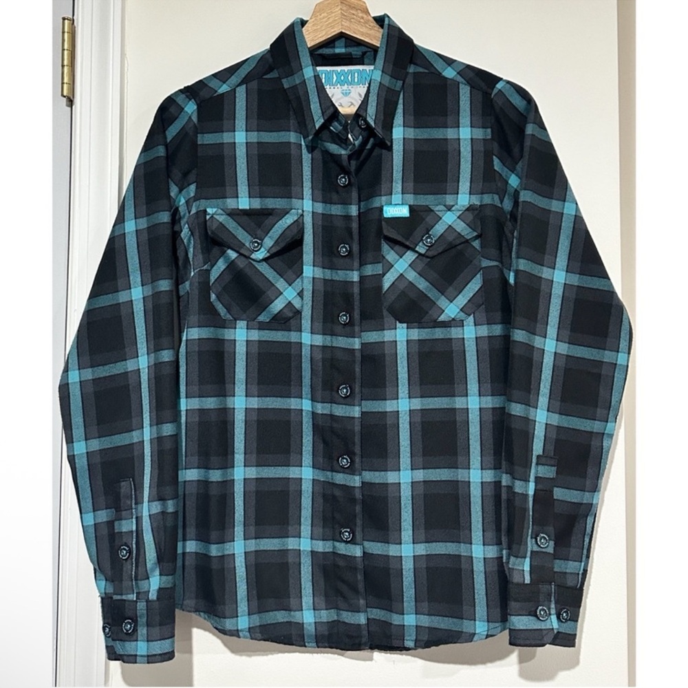 DIXXON Teal and Black Plaid Flannel Shirt